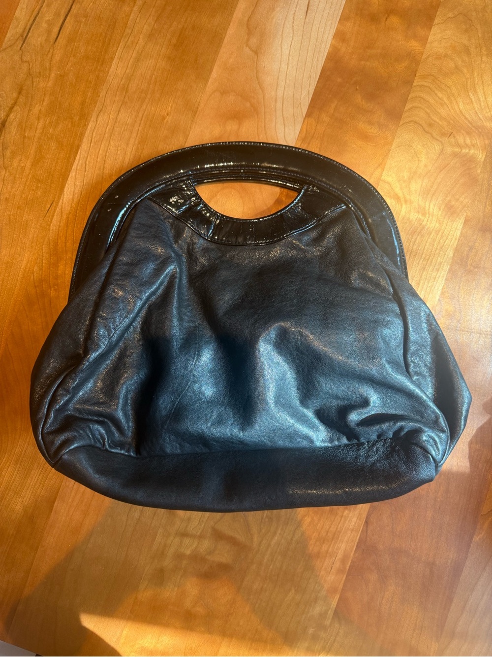 Sleek Black Leather Cutout Handle Vintage